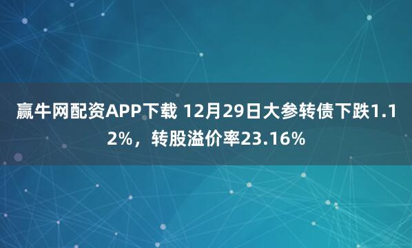 赢牛网配资APP下载 12月29日大参转债下跌1.12%，转股溢价率23.16%